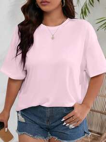 SUPEKYKO Plus Size Women Short Sleeve T-Shirt - Loose Comfortable Activewear Suitable For Fitness, Yoga, Daily Wear, All Season Sports - Pink - View 5