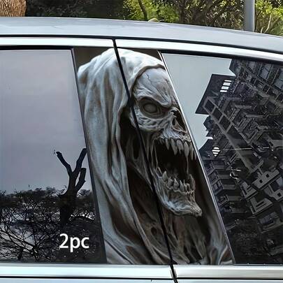 2 miếng dán xe hơi chủ đề Halloween kinh dị - Decal bảo vệ cột B sáng tạo, decal ngoại thất bằng vinyl bền với thiết kế rùng rợn, tự dính, thích hợp để trang trí xe theo phong cách ma quái, trang trí Halloween.