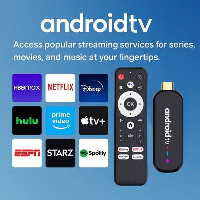 Fire TV Stick 4K 安卓电视棒，支持 2.4G/5G WiFi、2GB+16GB 内存、2D/3D 视频播放和 4K 解码，适用于智能电视，是一款媒体流传输设备。