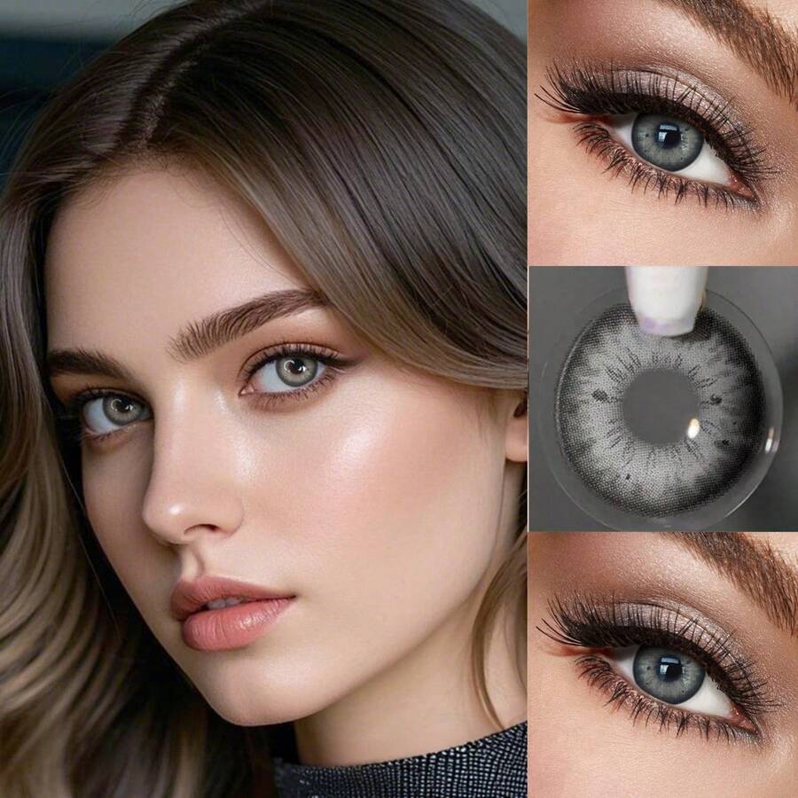 LEERMOO New Stunna Romona Gray Natural 1 Pair 6 Months Disposable 38% Water Content UV Protection Enlarging Light Brown Eyes Makeup For Party & Daily Use