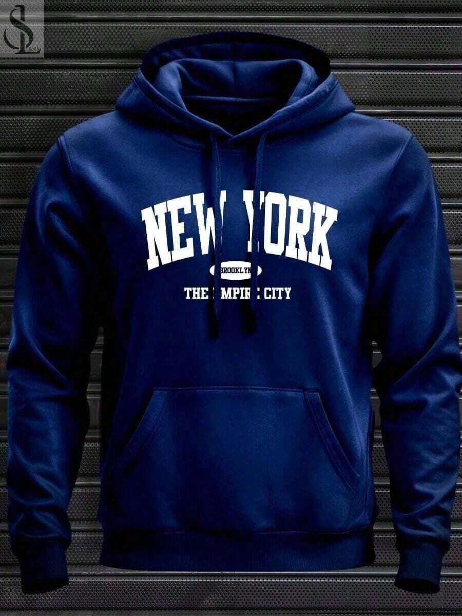 New York City Men's Unisex Kangaroo Hoodie Sweatshirt, Warm, Soft And Comfortable Winter Jacket, New Release, 100% Cotton - 藏蓝色 - 查看 1