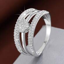 1枚精致线条心形设计立方氧化锆镶嵌女式戒指 - 彩色 - 查看 8