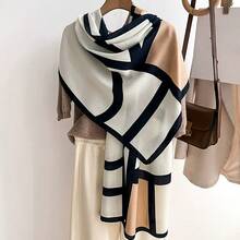 1/2 Piece Contrasting Letter Fashionable And Warm Scarf, Durable Fabric Neck Warmer, Autumn And Winter Medium-Thick Warm Neck Warmer, Fashionable Shawl For Air-Conditioned Rooms, Scarf Neck Warmer Shawl - Coral Orange - View 5