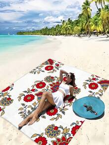 1pc Traditional Floral Pattern Picnic Blanket, Large Sand-Proof Waterproof Beach Mat, Suitable For Camping, Portable Foldable Lightweight Travel Rug, Ideal For Park Outing, Beach Trip, Barbecue And Other Outdoor Activities - C - View 1