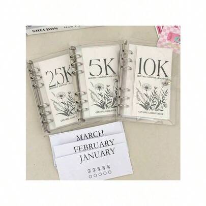 2.5K/5K/10K 12 Months Envelope Savings Album, Savings Loose Leaf, Ring Binder, Savings Book, Cash Envelopes, Money Saver, Challenge Planner, Large Capacity Photo Album, Financial Management Planner