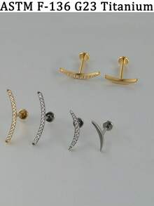 1PC G23 Titanium Solid Arc Moon Cartilage Earring Stud Lip Labret 4/5/7/11/9/11/16PCS Cubic Zirconia Paved Flat Back Internally Threaded Helix Ear Tragus Conch Lobe Earring 18k Golden Plated Piercing Jewelry Unsiex In Daily Life - vàng titan - Xem 7
