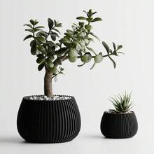Modern Decorative Vase With Vertical Stripe Texture – Minimalist Round And Low Design For Plants, Cactus, Bonsai – Home/Office Gift Idea – Available In 2 Sizes – 100% Made In Italy, Shipping From Italy - Black - View 10