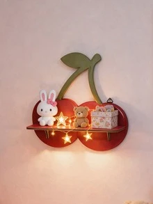 1pc Cherry-Shaped Wall Mounted Floating Shelf, Cute Red Cherry Decor With Green Stem, Suitable For Bedroom, Kids Room, Bathroom, Kitchen Wall Storage Rack To Display Cosmetics, Jewelry, Small Items, Pink/Red Fruit Themed Home Decor, Bohemian And Elegant Style Wall Organizer Rack For Living Room, Bedroom, Kitchen, Office - 彩色 - 查看 3
