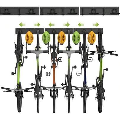 48-Inch Bike Storage Rack For 6 Bikes + 5 Helmets, 500LBS Capacity Heavy Duty Steel Bicycle Wall Mount Hanger, Bike Hooks & Bicycle Storage Rack For Garage (Black)