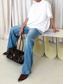 2026 New Lace Patchwork Women's Fashionable Elegant Commuter Top T-Shirt, Lace Patchwork Open Back Design Casual White Summer - White - View 6