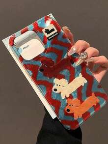 1 pieza Funda de teléfono con brillo ondulado de perro salchicha lindo, compatible con las series Apple 11 12 13 14 15 16 17 Pro Max, excelente para uso personal o como regalo a colegas y amigos (teléfono no incluido) - Rojo y azul - Ver 2
