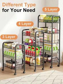 Rolling Utility Cart Organizer, Stable And Sturdy Black Rolling Storage Carts With Wheels, Storage Cart Bathroom, Kitchen, Snack,, Makeup, Daily Essentials, 3/4/5 Tier, Shelf Rack Dish Drying Rack Utensil Holder Storage Organizer Storage Cabinet Closet Organization And Storage Kitchen Organization And Storage Kitchen Accessories Kitchen Storage Bathroom Storage Room Decor Bathroom Decor Home Decor Pink Room Decor Bedroom Decor - Black - View 6