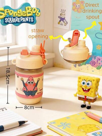 SpongeBob SquarePants 方裤和系列 600ml 情侣水瓶，二合一设计，带提手，防漏，适合办公室、露营、居家、学校等场合，可作为女友礼物、生日礼物、圣诞礼物，也适合旅行、观光、上学、健身等，多种款式可选，可作桌面水杯，日常使用，适合教师节、周年纪念日、生日等场合，可作为女性礼物，需自行组装。