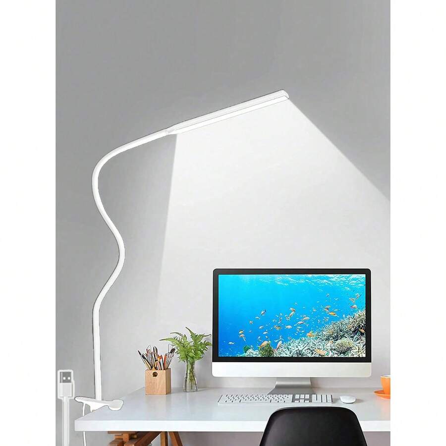 1pc White/Black LED Reading Light With Clip, USB Plug Book Light, Flexible Neck Portable Clamp Lamp For Bed Headboard,, Computers & Desk, Perfect Night Bed Light,Suitable For Halloween And Christmas. - White - View 1