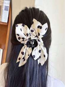 1 pieza Pinza de pelo con lazo grande a lunares, pinza de pelo elegante adecuada para uso diario, casual, trabajo, vacaciones, festivales, fiestas - Multicolor - Ver 3