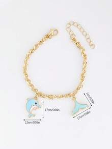1 pieza Pulsera de verano para adolescentes con encanto de concha, estrella de mar y flor de aleación con estilo de océano azul, adecuada para decoración diaria de niñas, regalo de vacaciones - Dorado - Ver 5