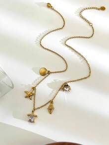 1 chiếc mặt dây chuyền hình vỏ sò nhỏ, sao biển, rùa, vỏ sò đính đá Zirconia, cua bằng thép không gỉ, mạ vàng 18K, chống thấm nước, đa năng dành cho nữ. - vòng cổ - Xem 10