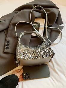Túi đeo vai đính sequin, hàng mới về, chất liệu có họa tiết, phong cách giản dị, thanh lịch và độc đáo, túi xách tay và túi đeo chéo dung tích lớn hình gối. - Nhiều màu - Xem 9