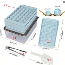 3-Piece Freezer Ice Trays With Lids And Containers, Round Ice Maker, Easy-Unmold, 2Ice Trays (1.14in) And 1 Ice Tray (0.55in), For Chilling Beverages And Coffee (Comes With 3 Trays, 1 Freezer, 1 Spoon, And 1 Tong - Blue). - Xem 2