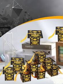 10pcs/1pc Graduation Cap Candy Box, Graduation Party Supplies 2026, Graduation Gift Candy Box Suitable For Graduation Party - Black and Gold Version With Yellow Tassels - View 5