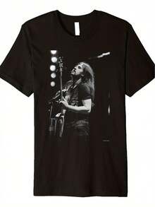 Men'S  Kilmister 1979 Live T-Shirt - Heavyweight 180gsm Vintage Punk Tee With Iconic  Logo & Stage Guitar Photo - Frontman Merchandise For Concerts, Casual Attire - Retro Music Fan Apparel -  Signature Song Lyrics Design - R - 黑色 - 查看 2