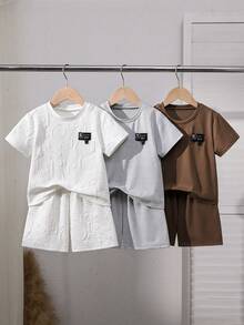 3pcs/Set Young BoySimple Casual T-Shirt And Shorts Set, Summer Daily Wear - Multicolor - View 1