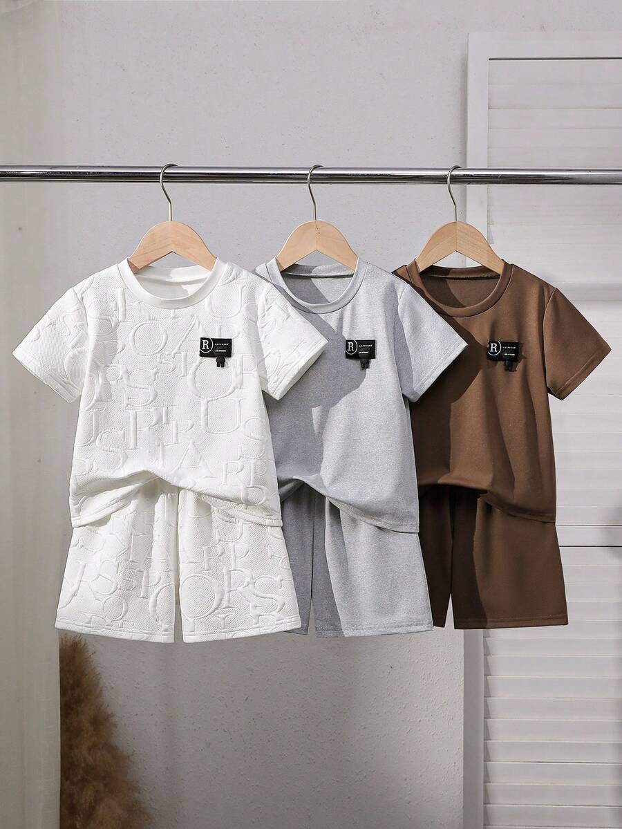 3pcs/Set Young BoySimple Casual T-Shirt And Shorts Set, Summer Daily Wear - Multicolor - View 1