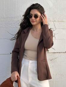 Women's Blazer, Maxi Coat, Long, Tailored, Elegant, Chocolate Brown Overcoat - Rust Brown - View 1