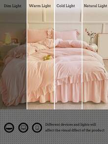Soft Pink Cream Ruffled Duvet Cover 3 Pieces Set (1*Duvet Cover + 2*Pillowcases), Suitable For Bedroom & Guest Room, All Season, Machine Washable - Baby Pink - View 9