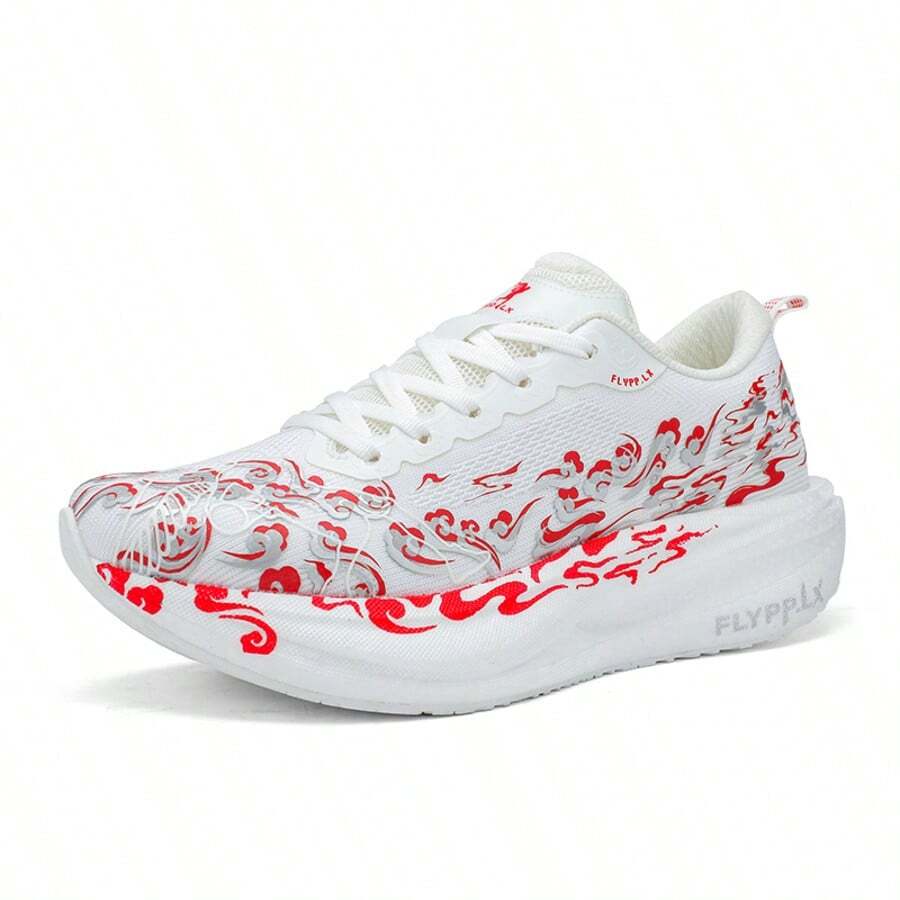 新款民族风女鞋，红色吉祥云透气网面休闲运动鞋，软底减震跑步鞋，轻便透气夏季跑步鞋，时尚百搭休闲鞋 - 紅色 - 查看 1