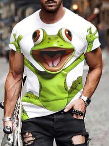 Áo thun nam in hình ếch 3D, thiết kế hoạt hình ngộ nghĩnh, áo thoải mái thường ngày cho kỳ nghỉ hè, chất liệu polyester. - trắng - Xem 9
