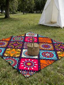 1 pieza Alfombra de estilo bohemio tipo mandala, Alfombra grande impermeable y antiarena con impresión digital, Adecuada para viajes al aire libre, camping y picnics - A - Ver 5