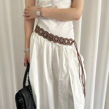 Retro Western Rivet Belt Women Heavy-Duty Design Skirts And Jeans Y2K Wide Belt As An Access - 咖啡 - 查看 7