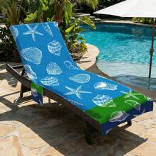 1pc Shell Super Fiber Beach Chair Cover With Design - Lightweight, Breathable Pool Lounger Towel With Pockets, Ideal For Travel & Beach Holidays, Poolside Essentials|Summer Style Cover|Portable Beach Cover, Beach Towel ﻿ - Multicolor - View 8