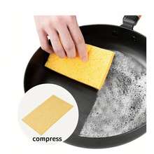 6 piezas/4 piezas/1 pieza Esponja de fibra de madera y algodón para lavar platos, paño de limpieza comprimido, estropajo de cocina resistente - Espesado - Ver 5