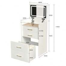 3-In-1 Dressing Table With Open Mirror / Small Dressing Table Set / With Clear Glass Tabletop / Space-Saving Design / Suitable For Small Rooms, Apartments And Bedrooms - White - View 3