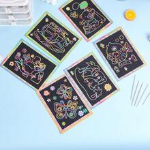 DIY Scratch Art Toy Set, Magic Painting Paper With Scratch Pen & Wooden Pencil, Creative Coloring Craft Kit, Fun Art Gift For Children - Color - View 3