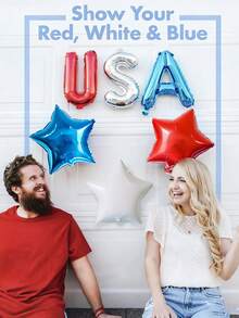 9个红白蓝星形铝箔气球套装，适用于7月4日独立日和爱国主题气球装饰、爱国派对、国庆节、生日派对、棒球主题派对、航海主题派对等。 - 彩色 - 查看 4