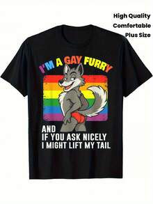 Funny "I'm Gay Furry" Pride Month LGBTQ Rainbow Fox T-Shirt - Classic Fit Soft & Comfortable High-Quality Fabric, Geometric Pattern, Perfect For Casual Sports & Gifts, Men'S Fashion Tee, All-Season Wear, Casual Wear Tee |   Playful Graphic Tee |   Comfortable Fit, T-Shirts, - màu đen - Xem 1