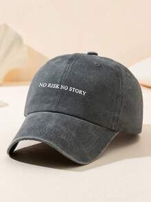 男女皆宜的“NO RISK NO STORY”标语印花柔软舒适复古水洗棒球帽，可调节吸汗防晒，休闲老爹帽，适合日常佩戴、度假、海滩、户外运动，也是送给自己和爱人的绝佳礼物，夏季假日必备。 - 棒球帽 - 查看 2
