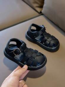 夏季婴儿编织凉鞋，软底防踢幼儿学步鞋，婴幼儿凉鞋 - 黑色 - 查看 5