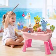 Beach Table Simulation Kitchen Sink& Fishing Platform 3-In-1 Toy Dishwashing Set - Pink - View 6