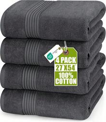 Utopia Towels 4 Pack Bath Towels Set, 27 By 54 Inches, 100% Ring Spun Cotton, Quick Dry, Highly Absorbent, Soft Feel Towels, Perfect For Daily Use, Grey - 灰色 - 查看 4