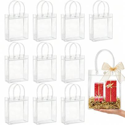 50pcs Set Waterproof 10pcs Clear PVC Gift Bags, Shopping Bags, Handbags, Suitable For Ladies' Wedding, Party And Celebration Gifts, Sports Venue Certified Clear Transparent Wallet Bags, Suitable For Concerts, Sports Events, Festivals, Women's Clear Waterproof Bags, Suitable For Summer, Festivals And Beaches, Christmas Gift Bags