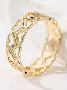 1 pieza Anillo de tono dorado con diseño hueco con forma de corazón clásica, accesorio exquisito para celebraciones y reuniones diarias, joyería elegante para mujeres, también un gran regalo - Dorado - Ver 8