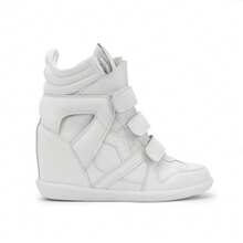 Hidden Wedge Sneakers For Women High Top Fashion Sneaker Suede High Heel Platform Tennis Triple Strappy Band Casual Vintage Dressy Comfy Campus  Retro Sneaker - 白色 - 查看 2