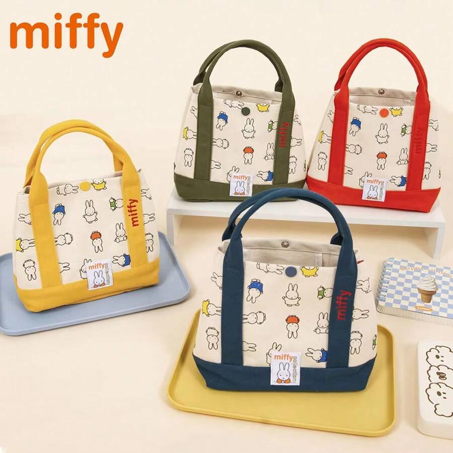1個時尚兔子刺繡手提包,多功能便當收納袋,復活節派對禮品 - 彩色 - 查看 1