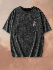 Japanese Style Women Summer Loose Round Neck Minimalist Cartoon Print Short Sleeve T-Shirt Casual Black - Black - View 5