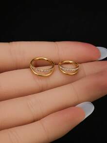 1PC 16G Surgical Titanium Gold Double Cartilage Hoop/Paved CZ Double Conch Hoop/Helix Earring/Septum Hoop/Nose Piercing/Single Pierced Hoop Earring - Double-loop Single Row - View 4