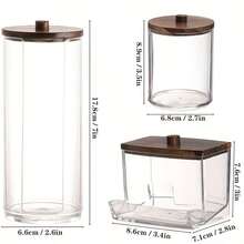 1/3 Packs Cotton Swab/Ball/Pad Holder, Apothecary Jar, Clear Bathroom Containers Dispenser For Storage Box Bathroom Storage Organizer Brown Wood Lids - Multicolor - View 6